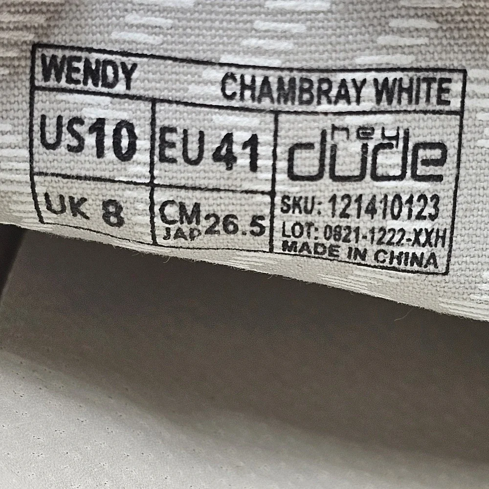 Hey Dude Wendy Chambray White Slip on Shoes Casual Women Size 10